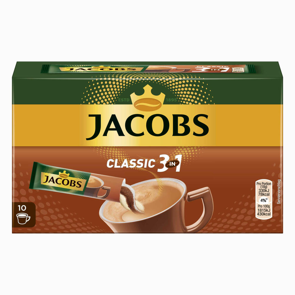 Jacobs 3in1 löslicher Kaffee, Instantkaffee, 3er Pack, 3 x 10 Becherportionen