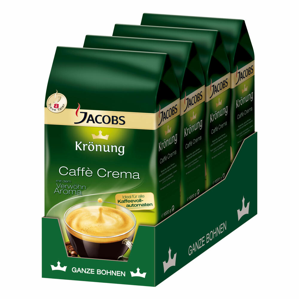 Jacobs Krönung Caffè Crema, 4er Set, Röstkaffee, Kaffee, ganze Bohnen, Kaffeebohnen, 4 x 1000 g