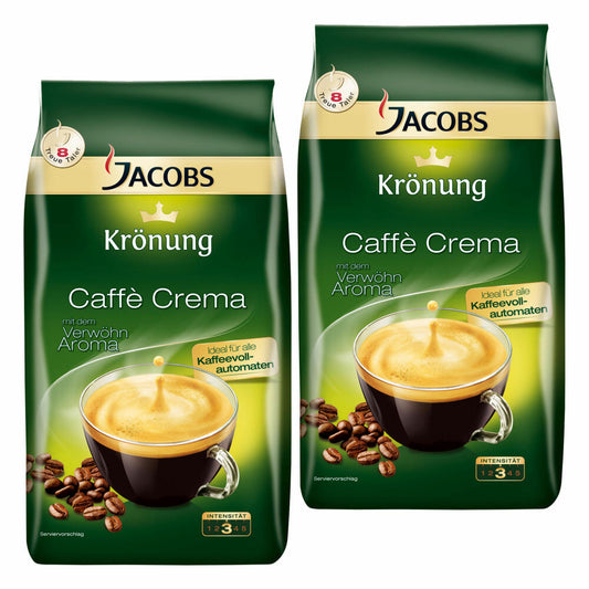 Jacobs Krönung Caffè Crema, 2er Set, Röstkaffee, Kaffee, ganze Bohnen, Kaffeebohnen, 2 x 1000 g