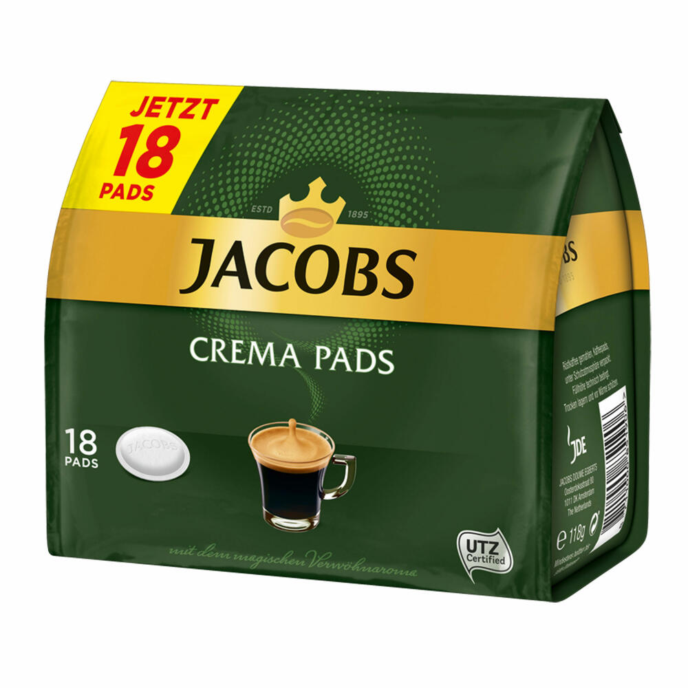 Jacobs Kaffeepads Crema Pads, Klassisch, Samtiger & Weicher Geschmack, Kaffee, 36 Pads