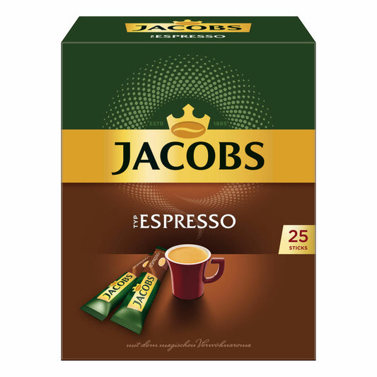 Jacobs Type Espresso, pack of 5, soluble coffee, instant coffee, 25 individual portions each