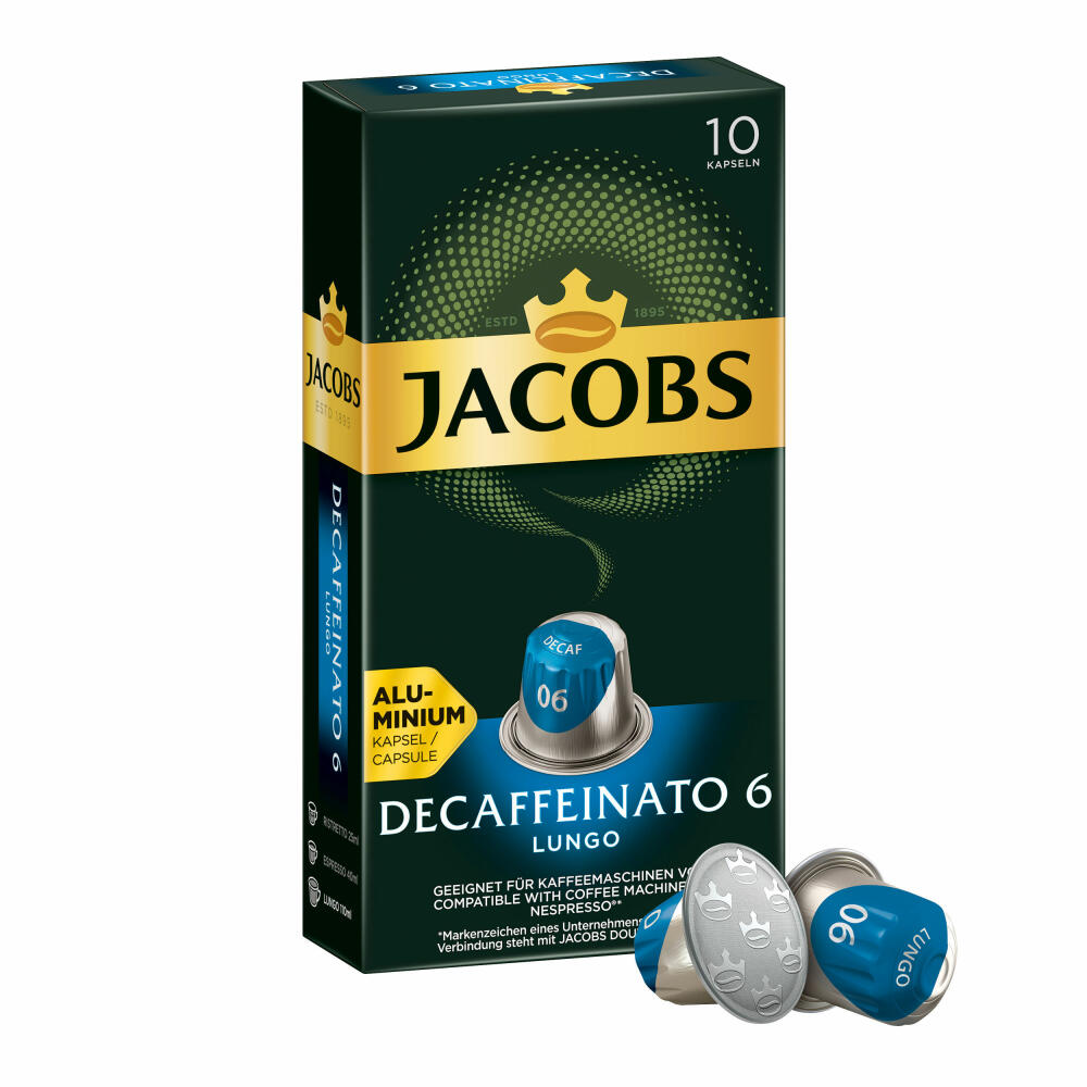 Jacobs Decaffeinato 6 Lungo 2er Set, Kaffeekapseln, Nespresso Kompatibel, Kaffee, 2 x 10 Kapseln, á 5.2 g