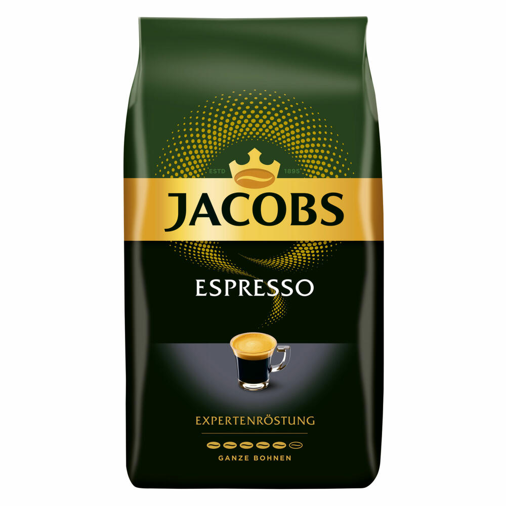 Jacobs Espresso Expertenröstung, Kaffee, ganze Bohnen, Röstkaffee, Kaffeebohnen, 4er Pack (4 x 1000g)