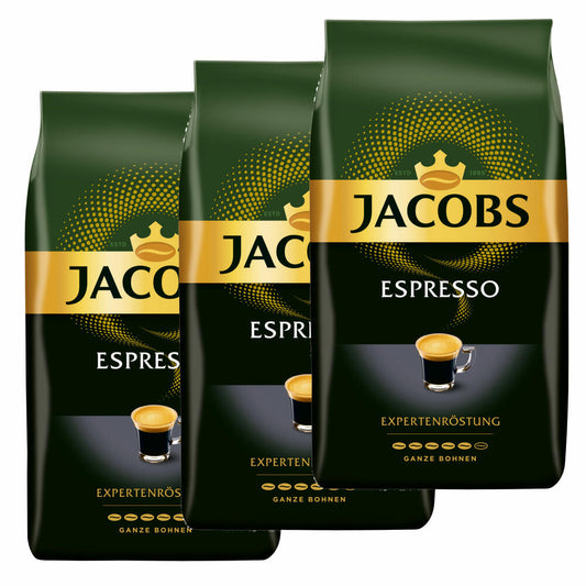 Jacobs Espresso Expertenröstung, Röstkaffee, Kaffee, ganze Bohnen, Kaffeebohnen, 3 x 1000g