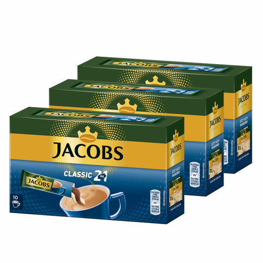 Jacobs 2in1 löslicher Kaffee, Instantkaffee, 3er Pack, 3 x 10 Becherportionen