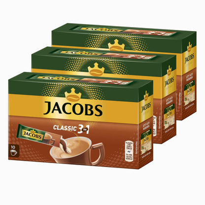 Jacobs 3in1 soluble coffee, instant coffee, pack of 3, 3 x 10 cup portions