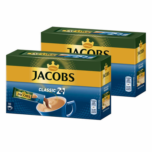 Jacobs 2in1 soluble coffee, instant coffee, pack of 2, 2 x 10 cup portions