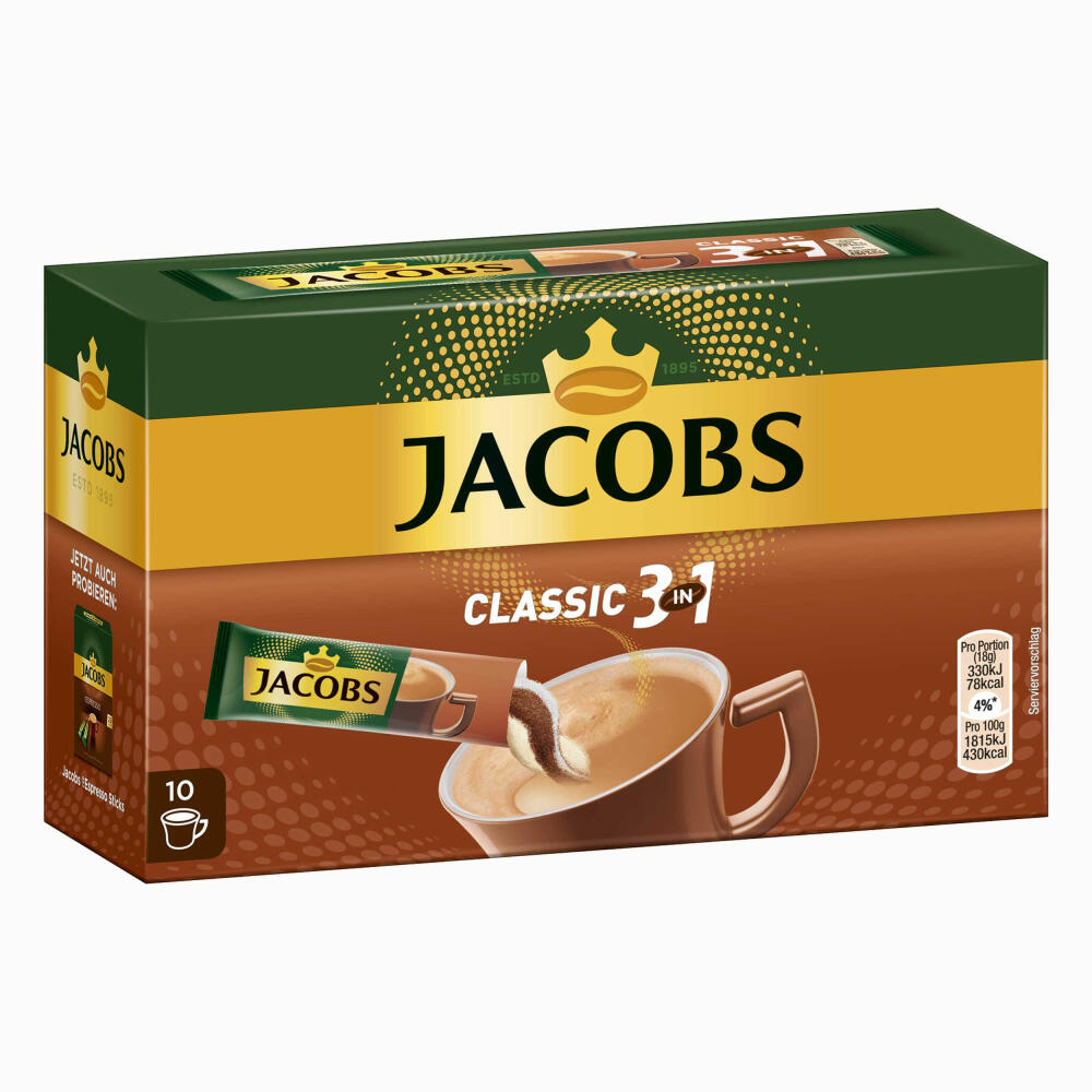 Jacobs 3in1 löslicher Kaffee, Instantkaffee, 3er Pack, 3 x 10 Becherportionen