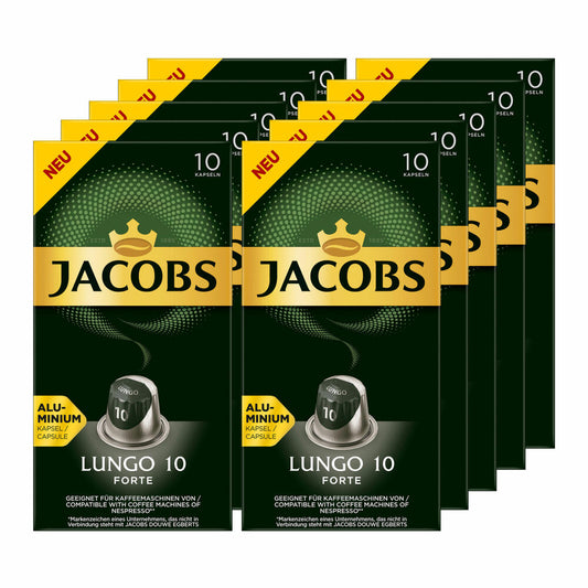 Jacobs Lungeo 10 Forte 10er Set, Kaffeekapseln, Nespresso Kompatibel, Kaffee, 10x10 Kapseln, á 5.2 g