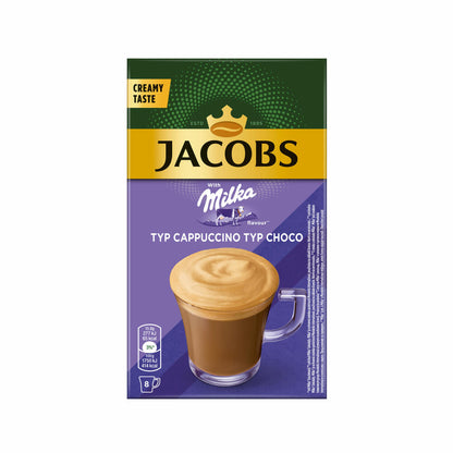 Jacobs Instant Cappuccino Milka, Kaffeesticks, Cappuccino Typ Choco, Cappuccino Sticks, 8 Sticks / 8 Portionen, 4090077