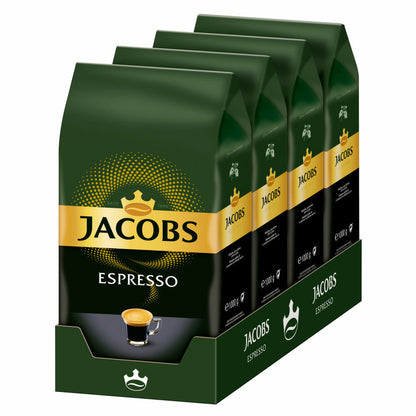 Jacobs Espresso Expertenröstung, Kaffee, ganze Bohnen, Röstkaffee, Kaffeebohnen, 4er Pack (4 x 1000g)