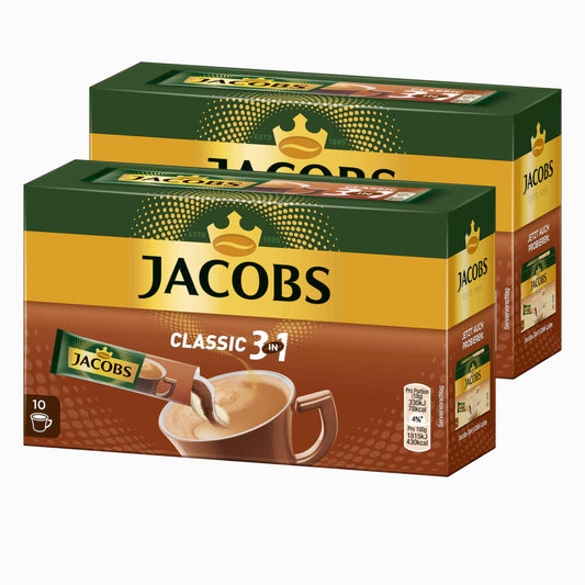 Jacobs 3in1 löslicher Kaffee, Instantkaffee, 2er Pack, 2 x 10 Becherportionen