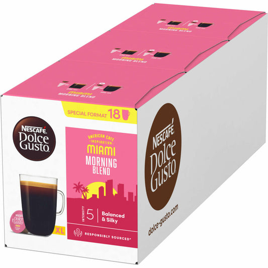 Nescafé Dolce Gusto Miami Morning Blend XL 3er Set, Röstkaffee, 3 x 18 Kaffeekapseln / Portionen