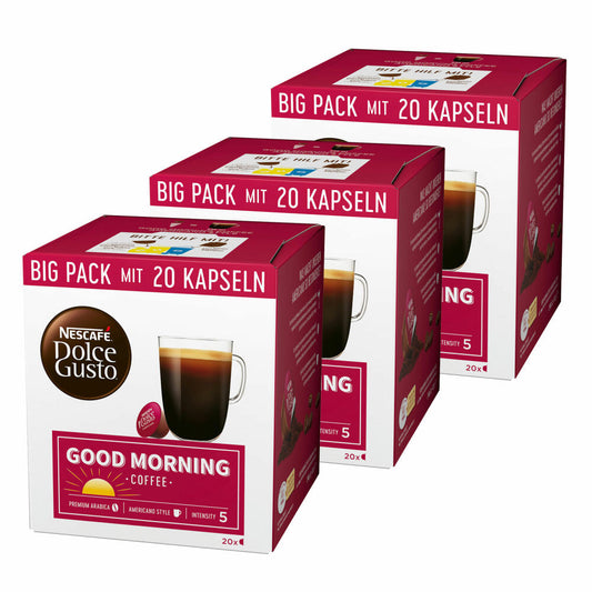 Nescafé Dolce Gusto Good Morning Coffee 3er Set, Röstkaffee, Kaffeekapseln, Big Pack, 3 x 20 Kapseln