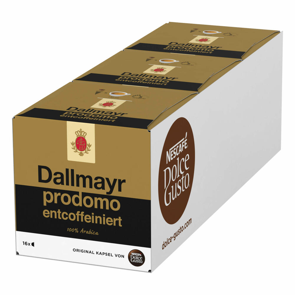 Nescafé Dolce Gusto Dallmayr prodomo entcoffeiniert 3er Set, decaf Kaffee, 3 x 16 Kaffeekapseln / Portionen