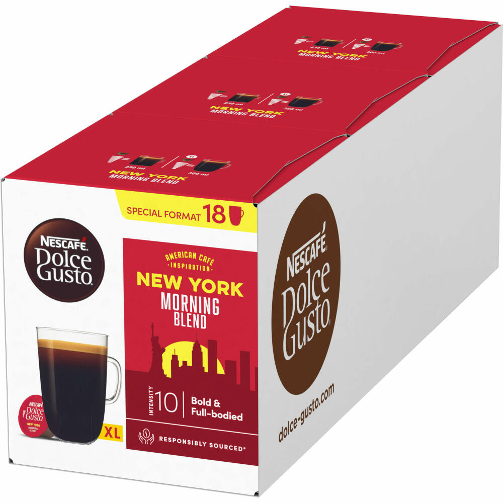 Nescafé Dolce Gusto New York Morning Blend XL set of 3, roasted coffee, 3 x 18 coffee capsules / portions