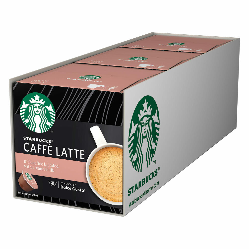 Nescafé Dolce Gusto Starbucks Caffè Latte Set of 3, Milk Coffee, Coffee Capsule, Roasted Coffee, 3x12 Capsules