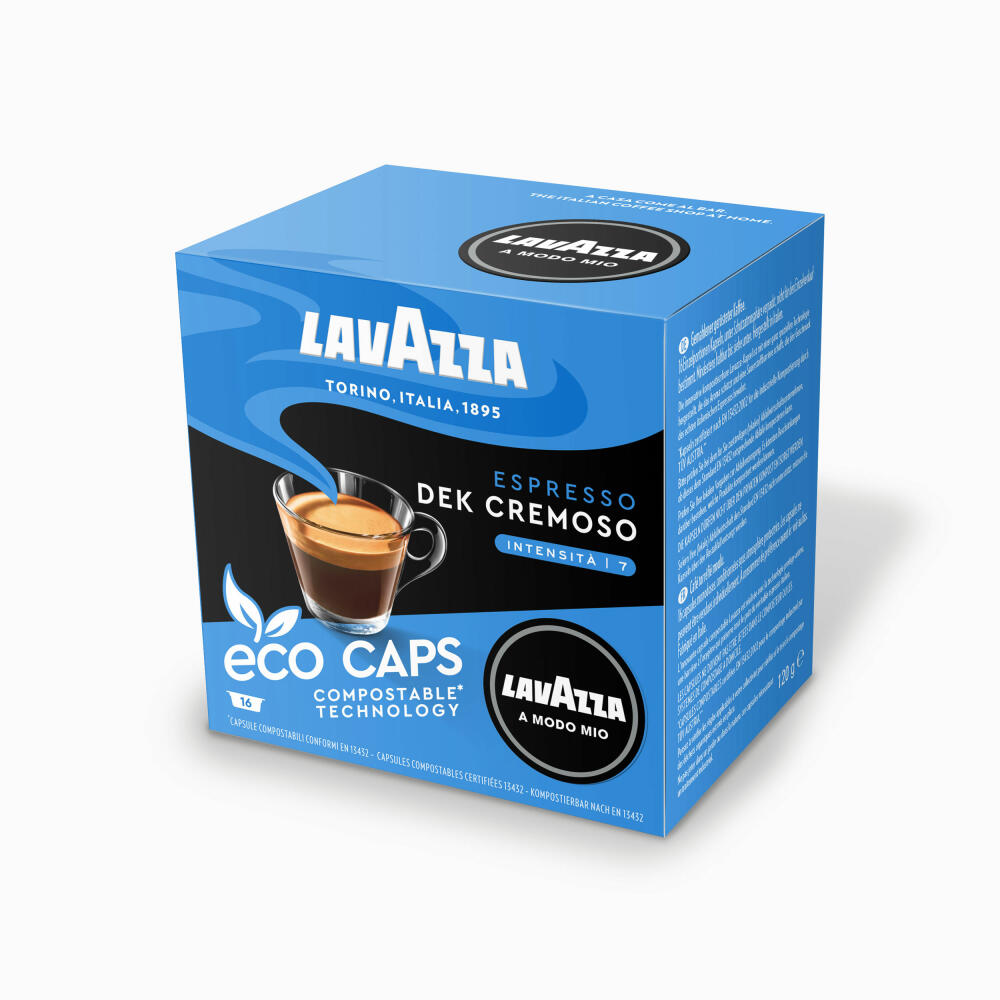 Lavazza A Modo Mio Eco Coffee Capsules Espresso Dek Cremoso, Coffee Capsule, Compostable, 2 x 16 Capsules