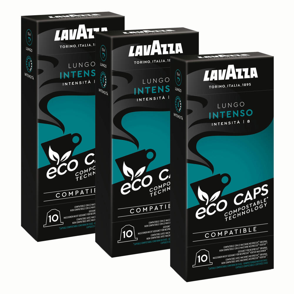 Lavazza Eco Kaffeekapseln Lungo Intenso, Nespresso kompatibel, Kaffee Kapsel, 3 x 10 Kapseln