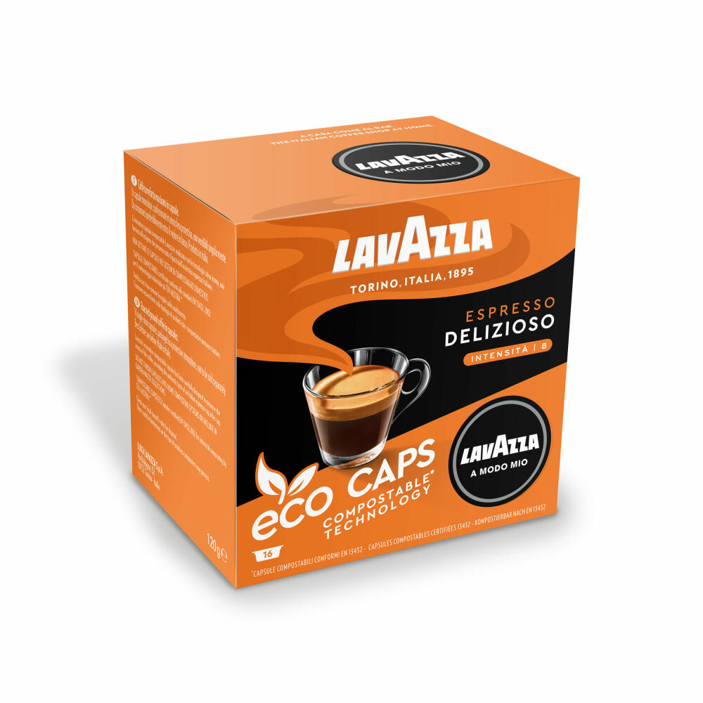 Lavazza A Modo Mio Eco Coffee Capsules Espresso Delizioso, Coffee Capsule, Compostable, 5 x 16 Capsules