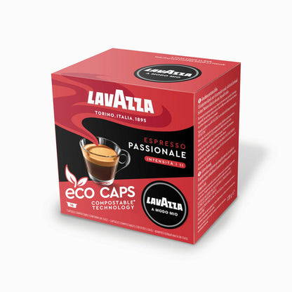 Lavazza A Modo Mio Eco Coffee Capsules Espresso Passionale, Coffee Capsule, Compostable, 16 x 16 Capsules