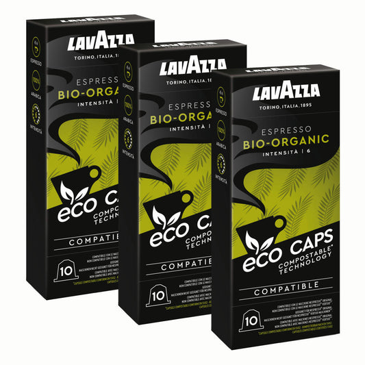 Lavazza Eco Kaffeekapseln Espresso Bio-Organic, Nespresso kompatibel, Kaffee Kapsel, 3 x 10 Kapseln