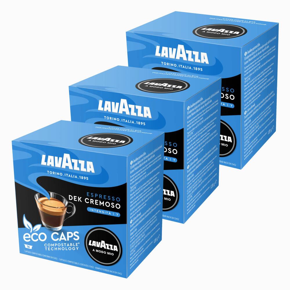 Lavazza A Modo Mio Eco Kaffeekapseln Espresso Dek Cremoso, Kaffee Kapsel, Kompostierbar, 3 x 16 Kapseln