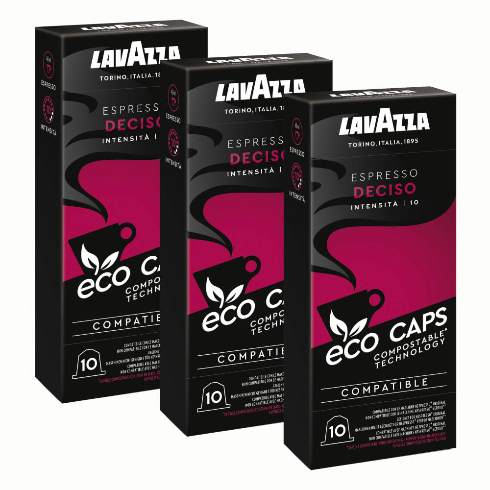 Lavazza Eco Kaffeekapseln Espresso Deciso, Nespresso kompatibel, Kaffee Kapsel, 3 x 10 Kapseln