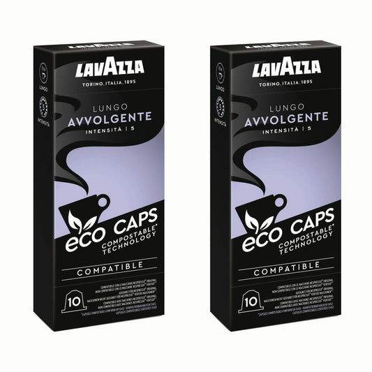 Lavazza Eco Kaffeekapseln Lungo Avvolgente, Nespresso kompatibel, Kaffee Kapsel, 2 x 10 Kapseln