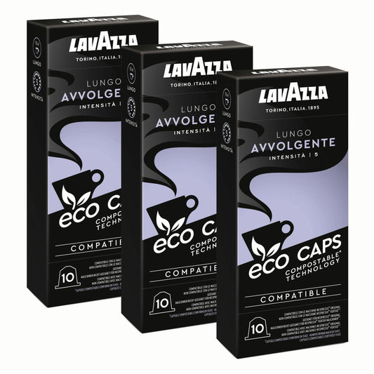 Lavazza Eco Kaffeekapseln Lungo Avvolgente, Nespresso kompatibel, Kaffee Kapsel, 3 x 10 Kapseln