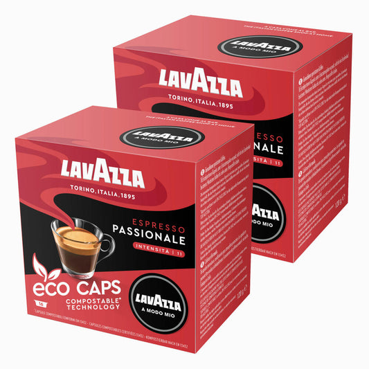 Lavazza A Modo Mio Eco Coffee Capsules Espresso Passionale, Coffee Capsule, Compostable, 2 x 16 Capsules