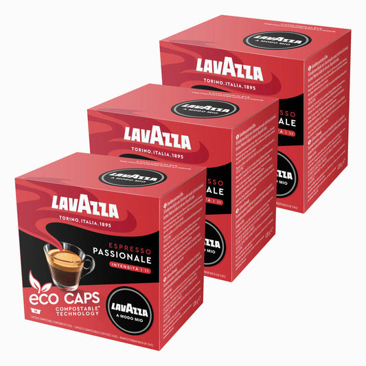 Lavazza A Modo Mio Eco Coffee Capsules Espresso Passionale, Coffee Capsule, Compostable, 3 x 16 Capsules