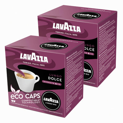 Lavazza A Modo Mio Eco Coffee Capsules Lungo Dolce, Coffee Capsule, Compostable, 2 x 16 Capsules