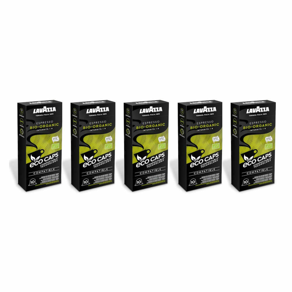 Lavazza Eco Kaffeekapseln Espresso Bio-Organic, Nespresso kompatibel, Kaffee Kapsel, 5 x 10 Kapseln