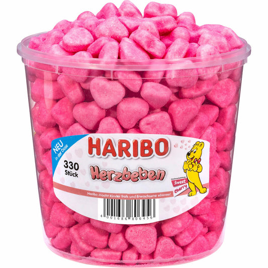 MHD Haribo Herzbeben Sweet Cherry, Dose, 330 Stück, 1.2 kg MHD 30.03.2024
