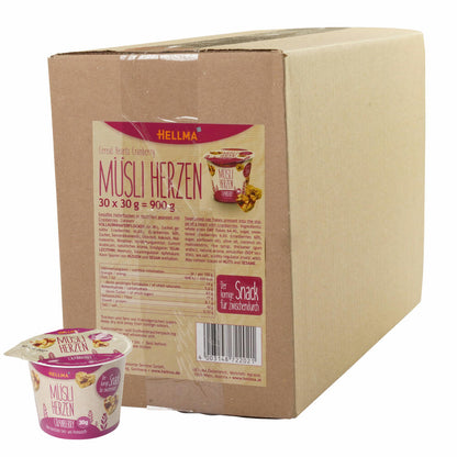 Hellma Müsliherzen Cranberry, Snack, für Gastro, Hotel, Büro, Kantine, 30 Becher á 30 g, 70102202