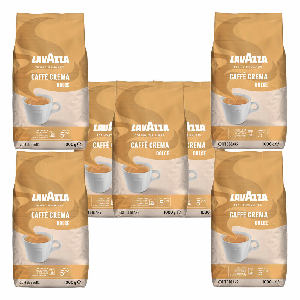 Lavazza Kaffee Caffe Crema Dolce, ganze Bohnen, Bohnenkaffee, Set, 7 x 1000 g