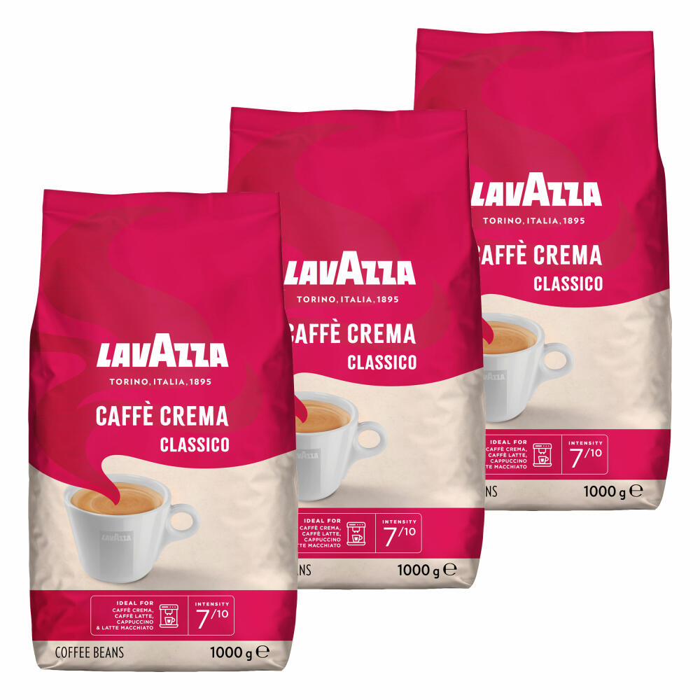 Lavazza Coffee Caffe Crema Classico, whole beans, bean coffee, set, 3 x 1000 g