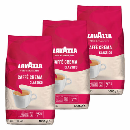 Lavazza Kaffee Caffe Crema Classico, ganze Bohnen, Bohnenkaffee, Set, 3 x 1000 g