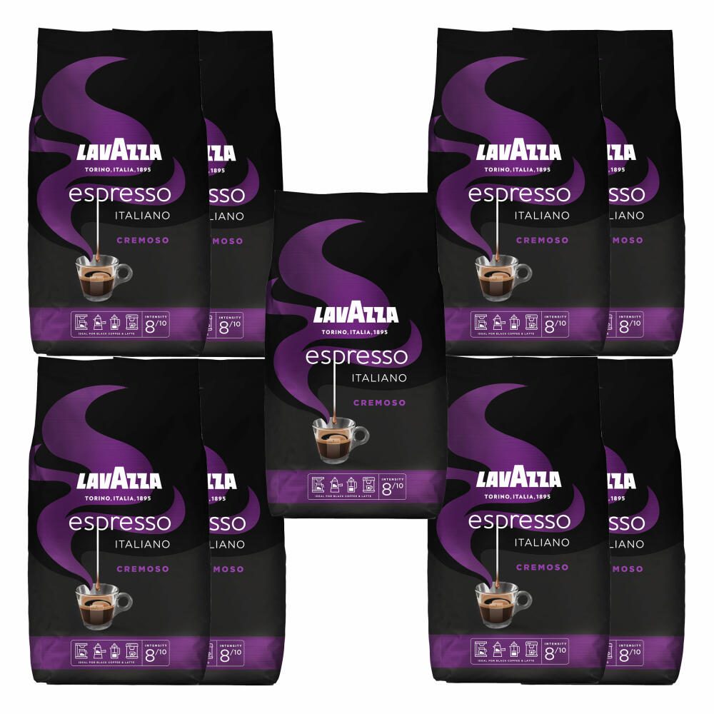 Lavazza Coffee Espresso Italiano Cremoso, whole beans, bean coffee, set, 9 x 1000 g