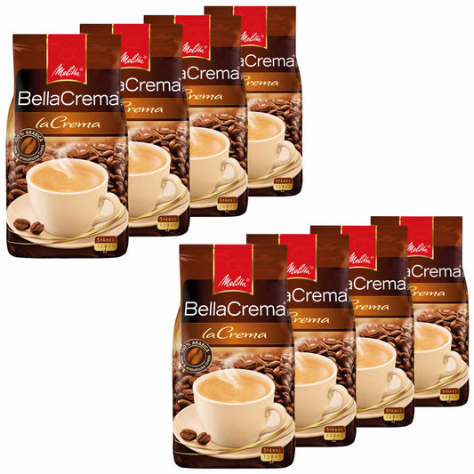 Melitta Coffee BellaCrema LaCrema whole bean, medium-strength coffee beans, pack of 8, 8 x 1000g