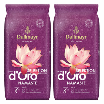 Dallmayr Crema dOro Selektion des Jahres 2023 Namasté Kaffee, 2er Set, Bohnenkaffee, Röstkaffee, Ganze Bohnen, Kaffebohnen, 2 x 1000 g