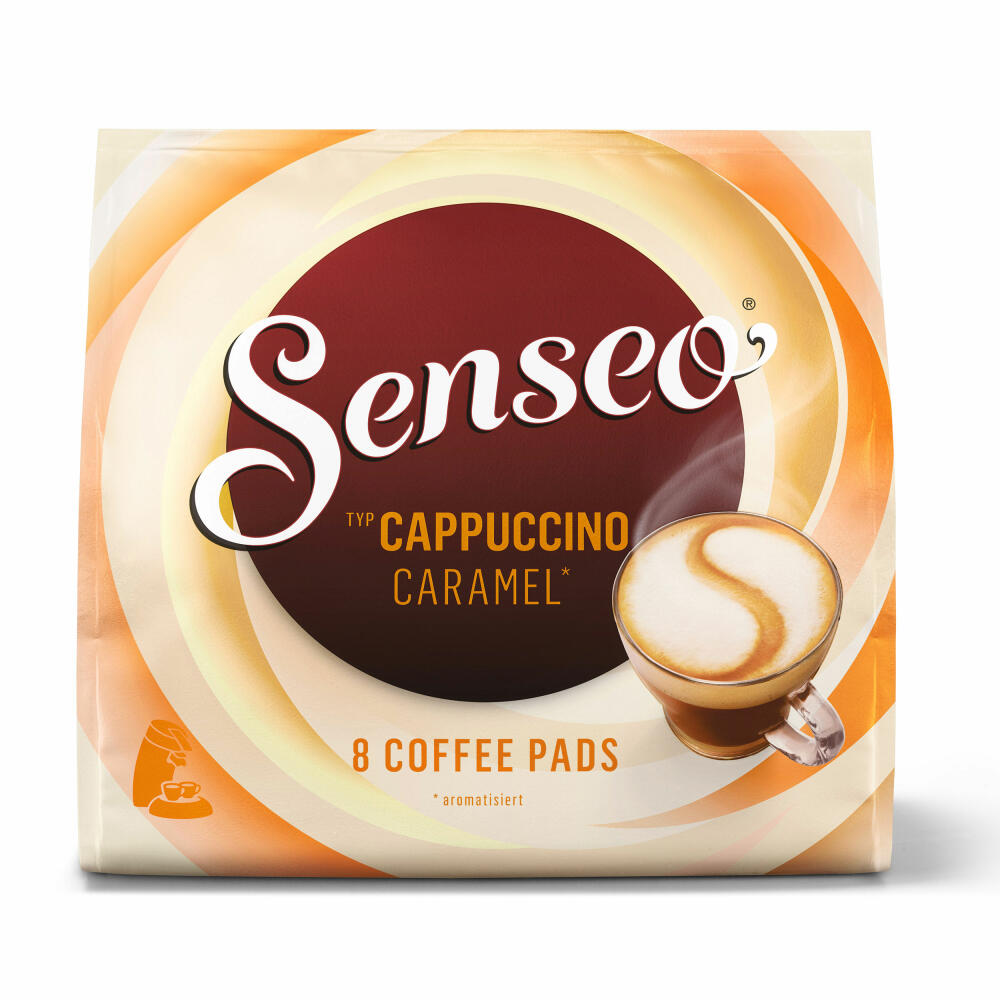 Senseo Kaffeepads Cappuccino Caramel / Karamell, 3er Pack, Kaffee mit Karamellgeschmack, je 8 Pads, mit Tasse