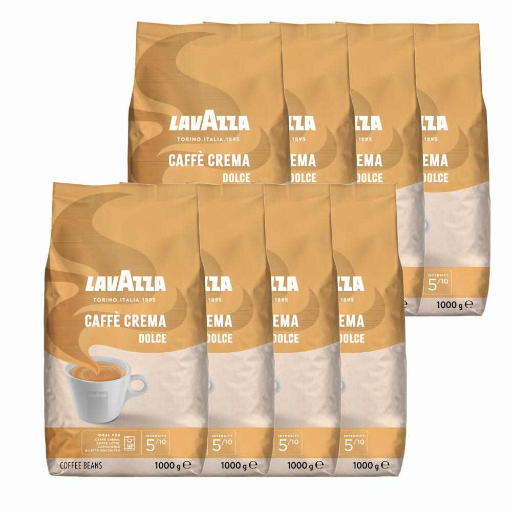 Lavazza Coffee Caffe Crema Dolce, whole beans, bean coffee, set, 8 x 1000 g