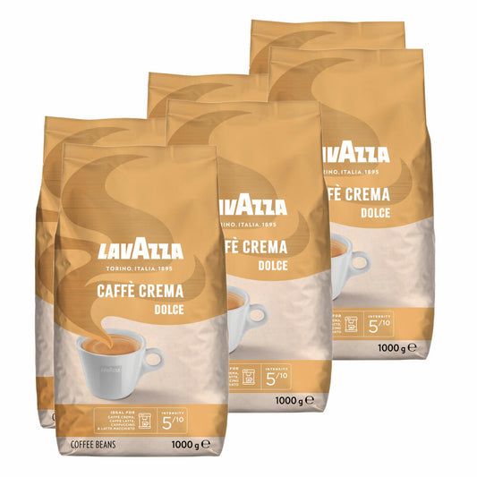 Lavazza Kaffee Caffe Crema Dolce, ganze Bohnen, Bohnenkaffee, Set, 6 x 1000 g