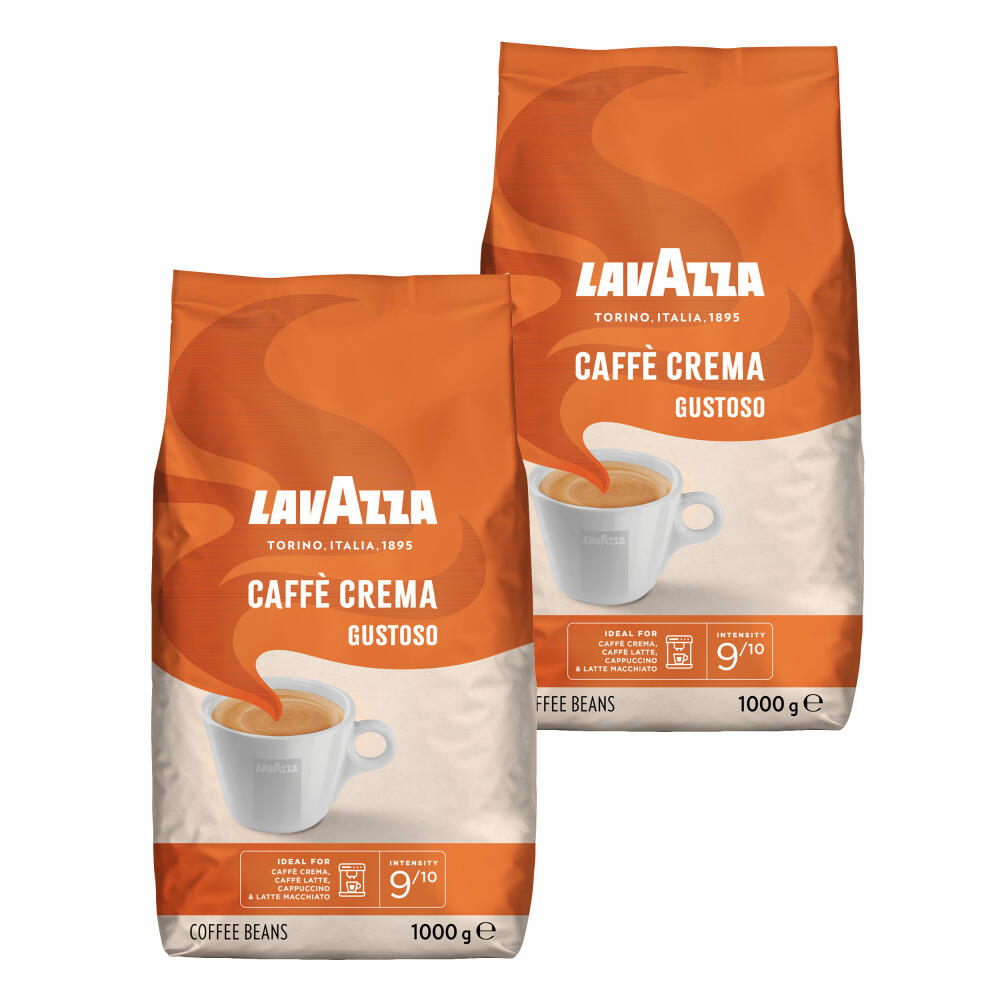 Lavazza Kaffee Caffe Crema Gustoso, ganze Bohnen, Bohnenkaffee, Set, 2 x 1000 g