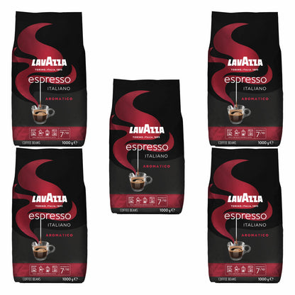 Lavazza Kaffee Espresso Italiano Aromatico, ganze Bohnen, Bohnenkaffee, Set, 5 x 1000 g