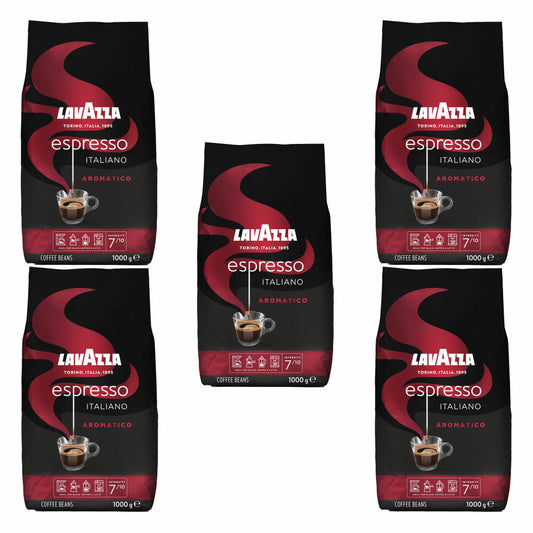 Lavazza Coffee Espresso Italiano Aromatico, whole beans, bean coffee, set, 5 x 1000 g