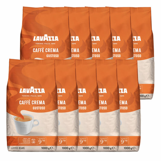 Lavazza Coffee Caffe Crema Gustoso, whole beans, bean coffee, set, 10 x 1000 g