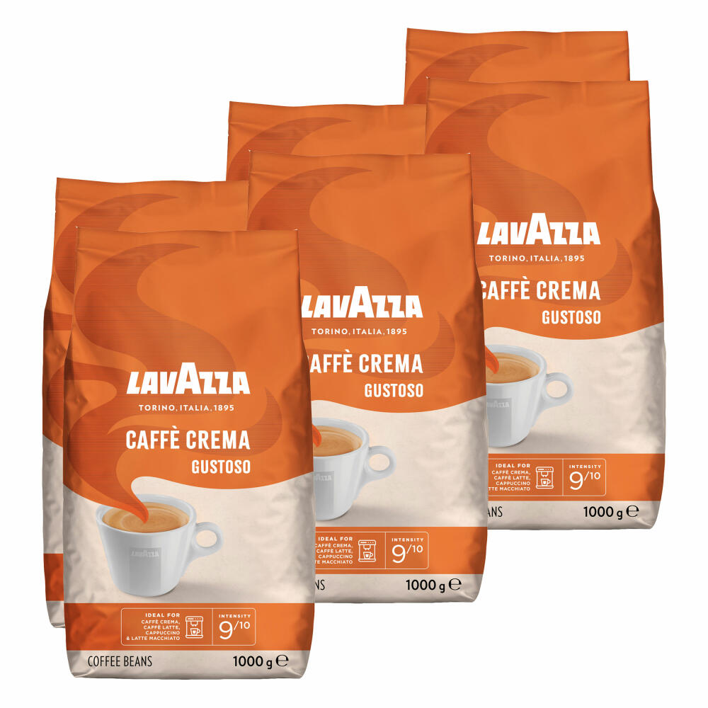 Lavazza Coffee Caffe Crema Gustoso, whole beans, bean coffee, set, 6 x 1000 g